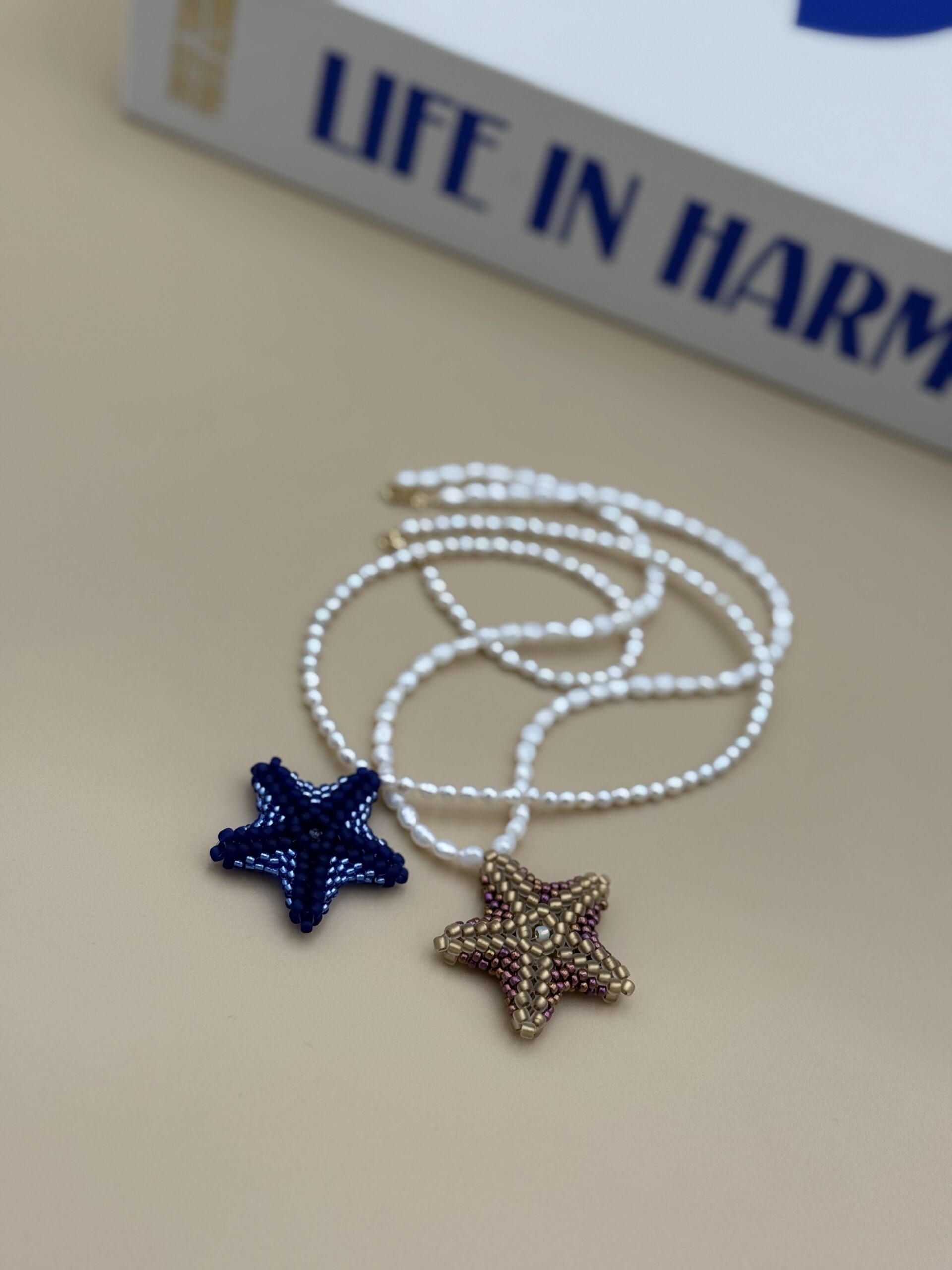 NASZYJNIK ROZGWIAZDA NA PERŁACH KOBALT - obrazek 4