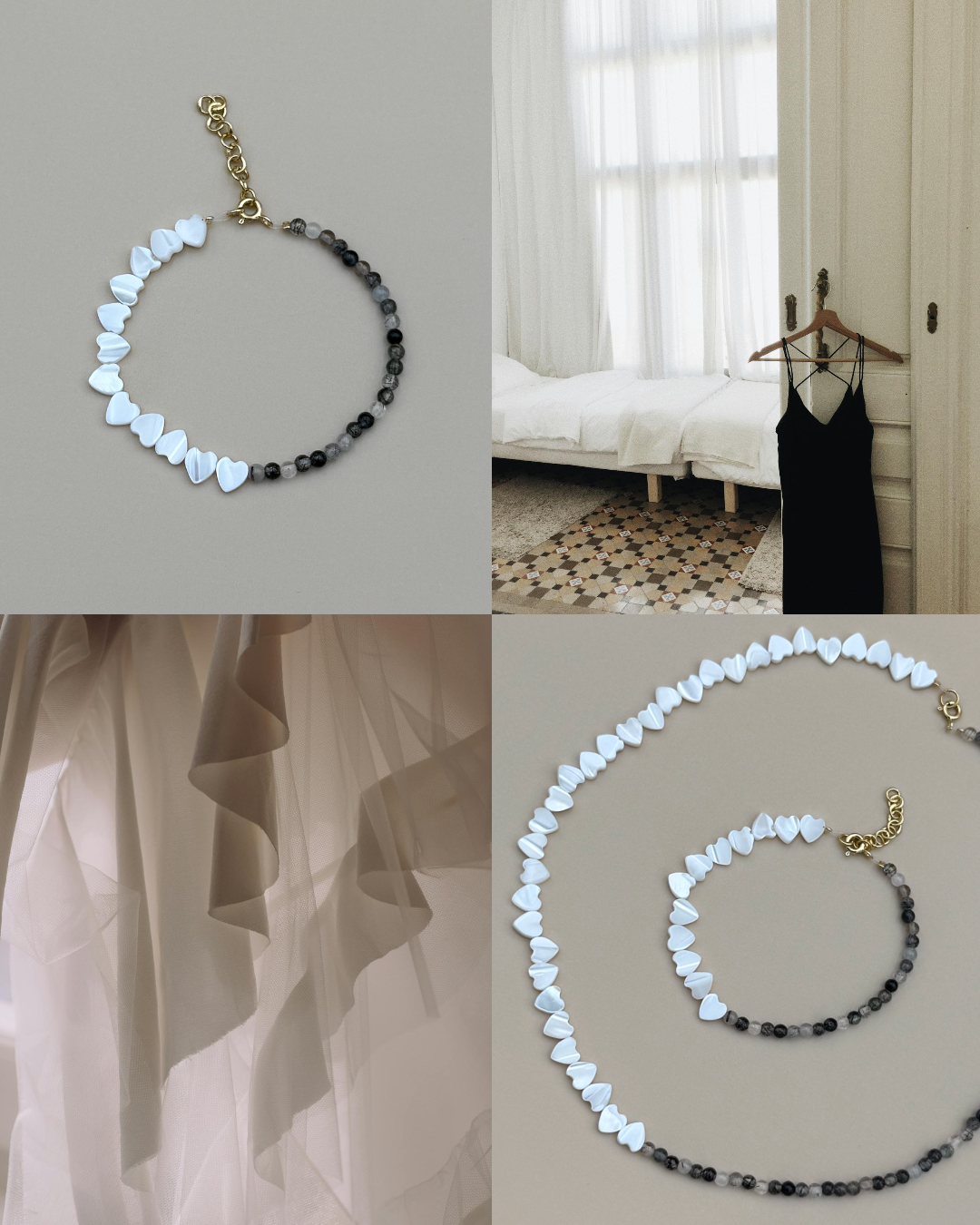 BRANSOLETKA SERCA Z MUSZLI NA KWARCU NOIR - obrazek 4