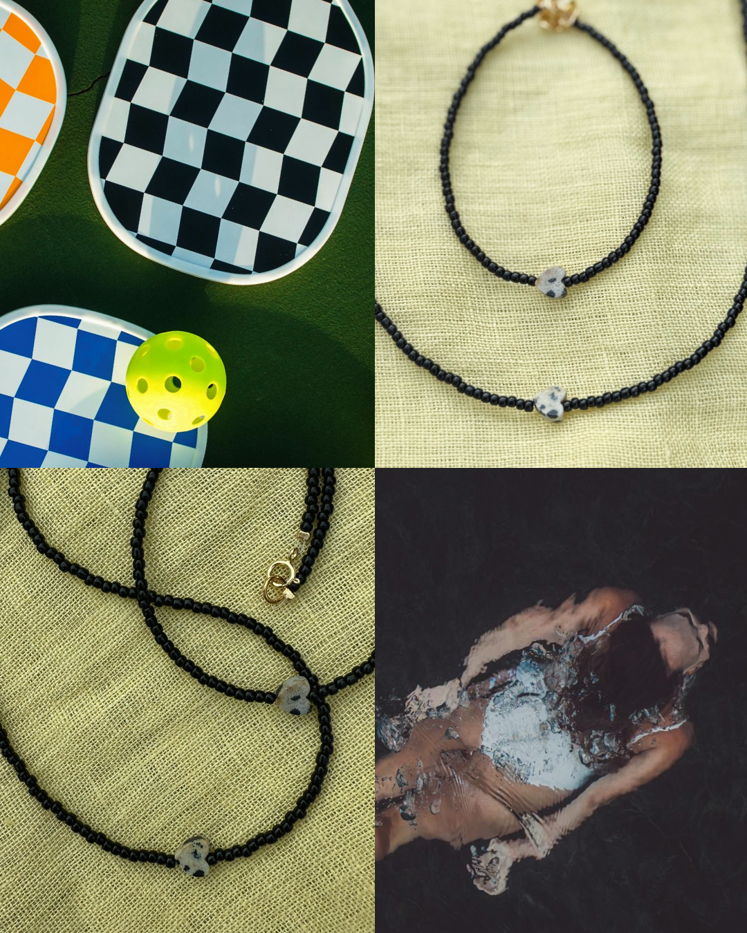 NASZYJNIK MAŁE SERCE NA SZKLANYCH KORALIKACH NOIR - obrazek 3