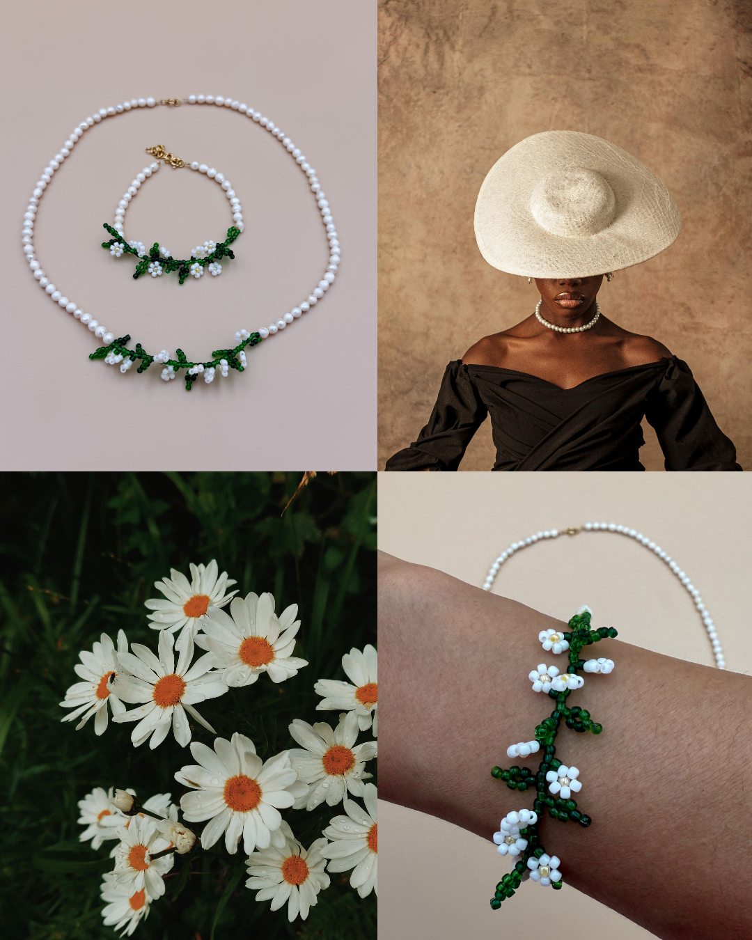 BRANSOLETKA STOKROTKI NA PERŁACH - obrazek 4