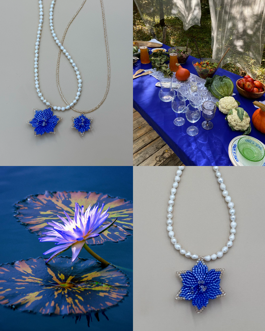 NASZYJNIK LILIA WODNA NA PERŁACH BLUE DAZZLING - obrazek 5