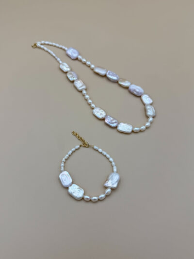 BRANSOLETKA OVAL & SQUARE PERŁY