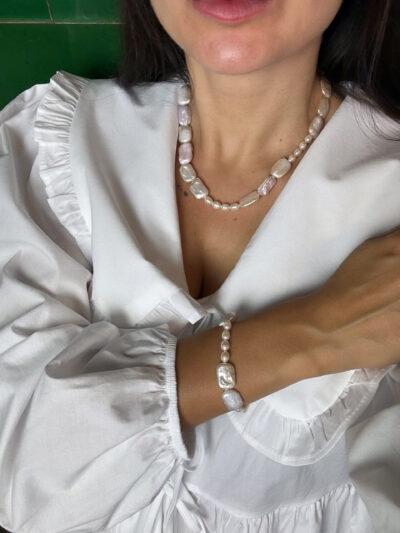 BRANSOLETKA OVAL & SQUARE PERŁY