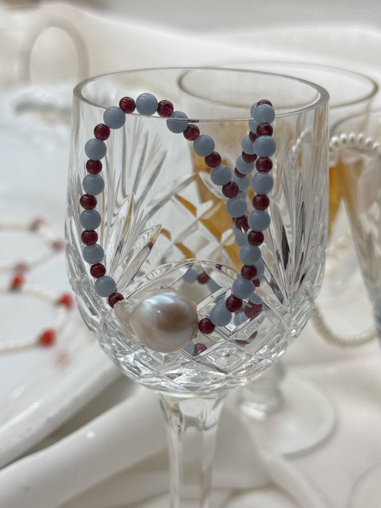 NASZYJNIK BAROKOWA PERŁOWA NA KAMIENIACH - obrazek 5