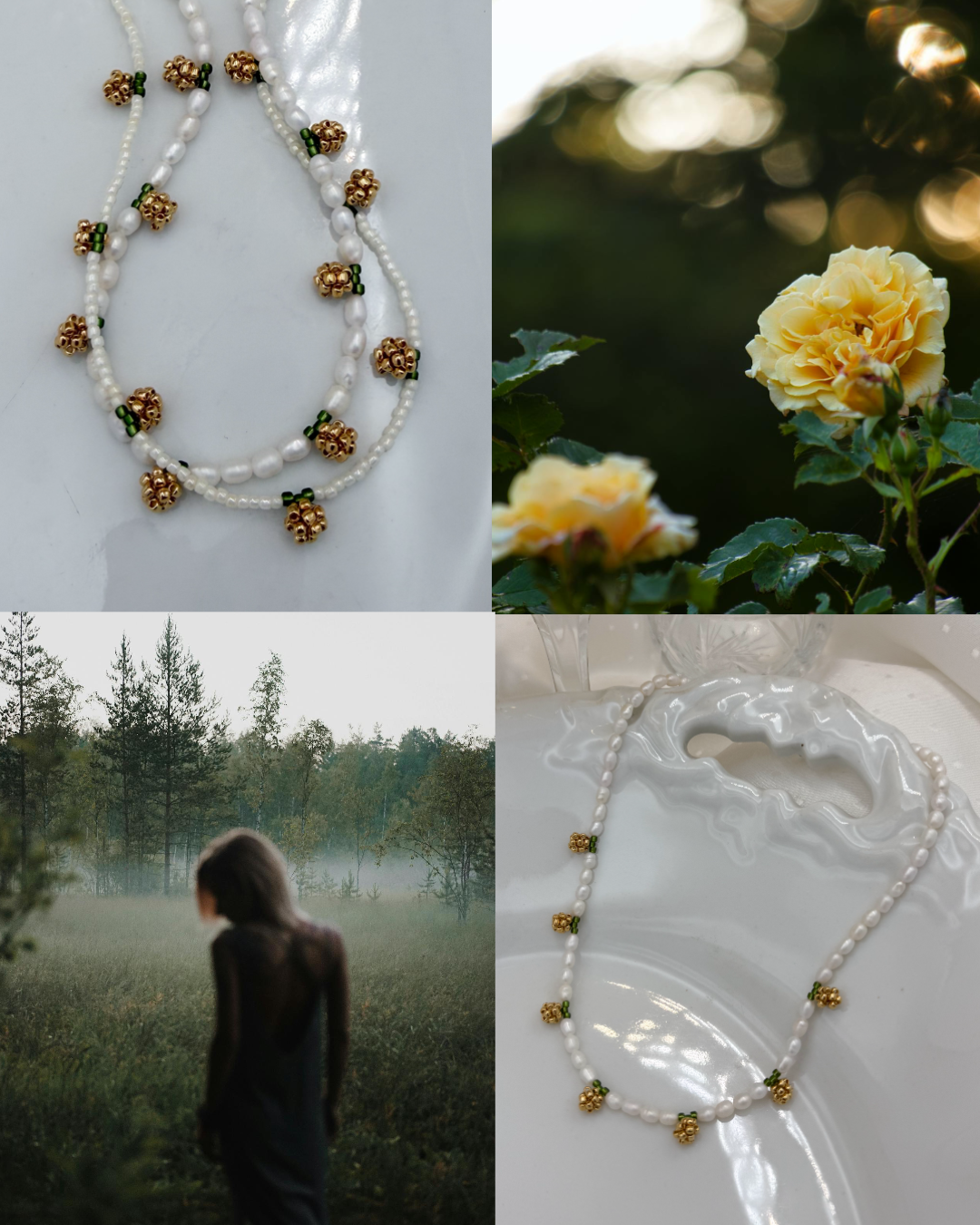 NASZYJNIK ZŁOTE PĄKI RÓŻ NA PERŁACH - obrazek 6