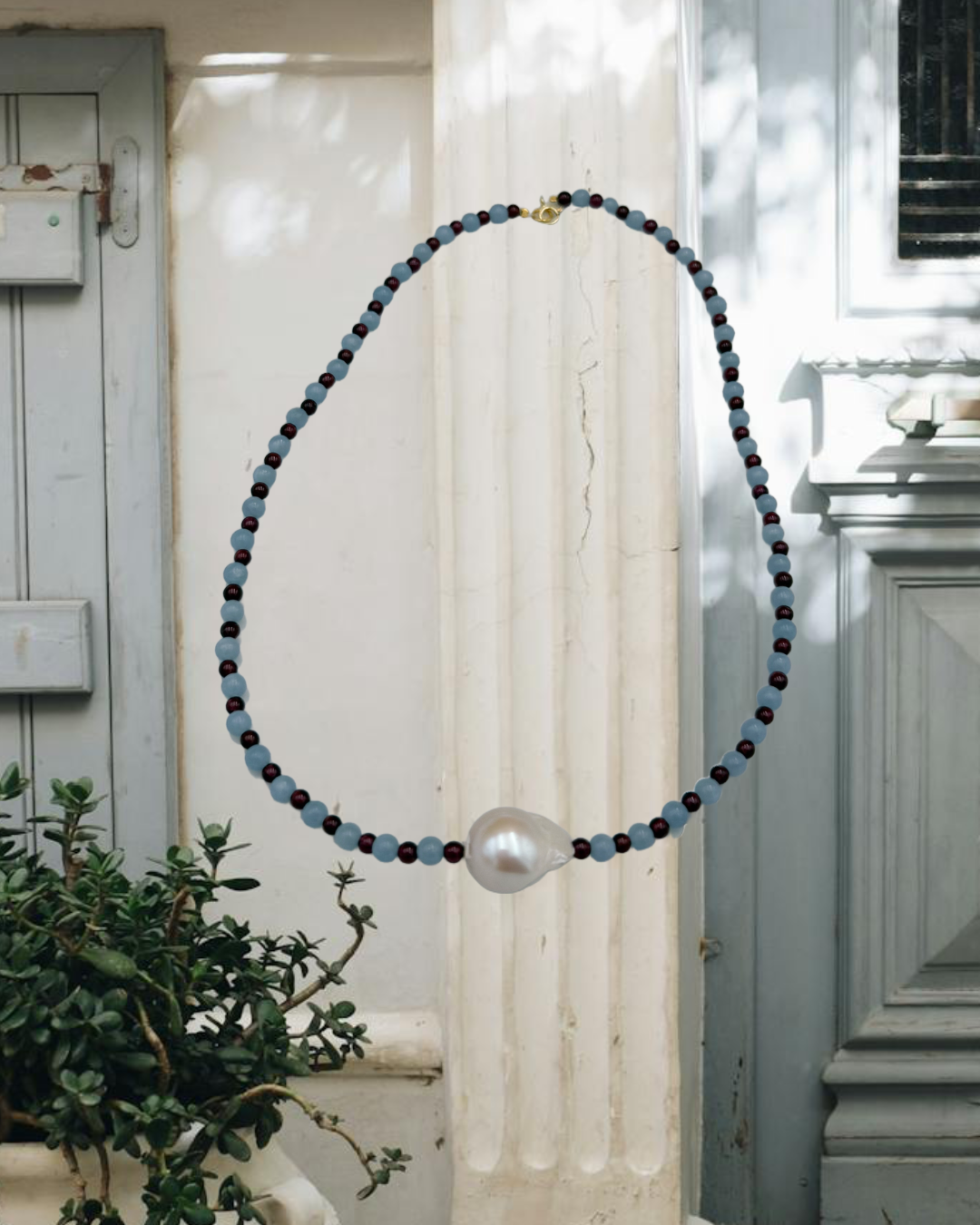 NASZYJNIK BAROKOWA PERŁOWA NA KAMIENIACH