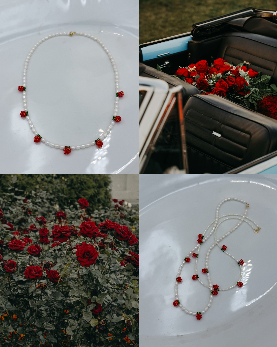 NASZYJNIK CZERWONE PĄKI RÓŻ NA KORALIKACH - obrazek 6