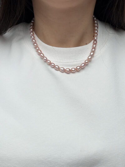 NASZYJNIK DUŻE KLASYCZNE PERŁY ŁOSOSIOWO-RÓŻOWE