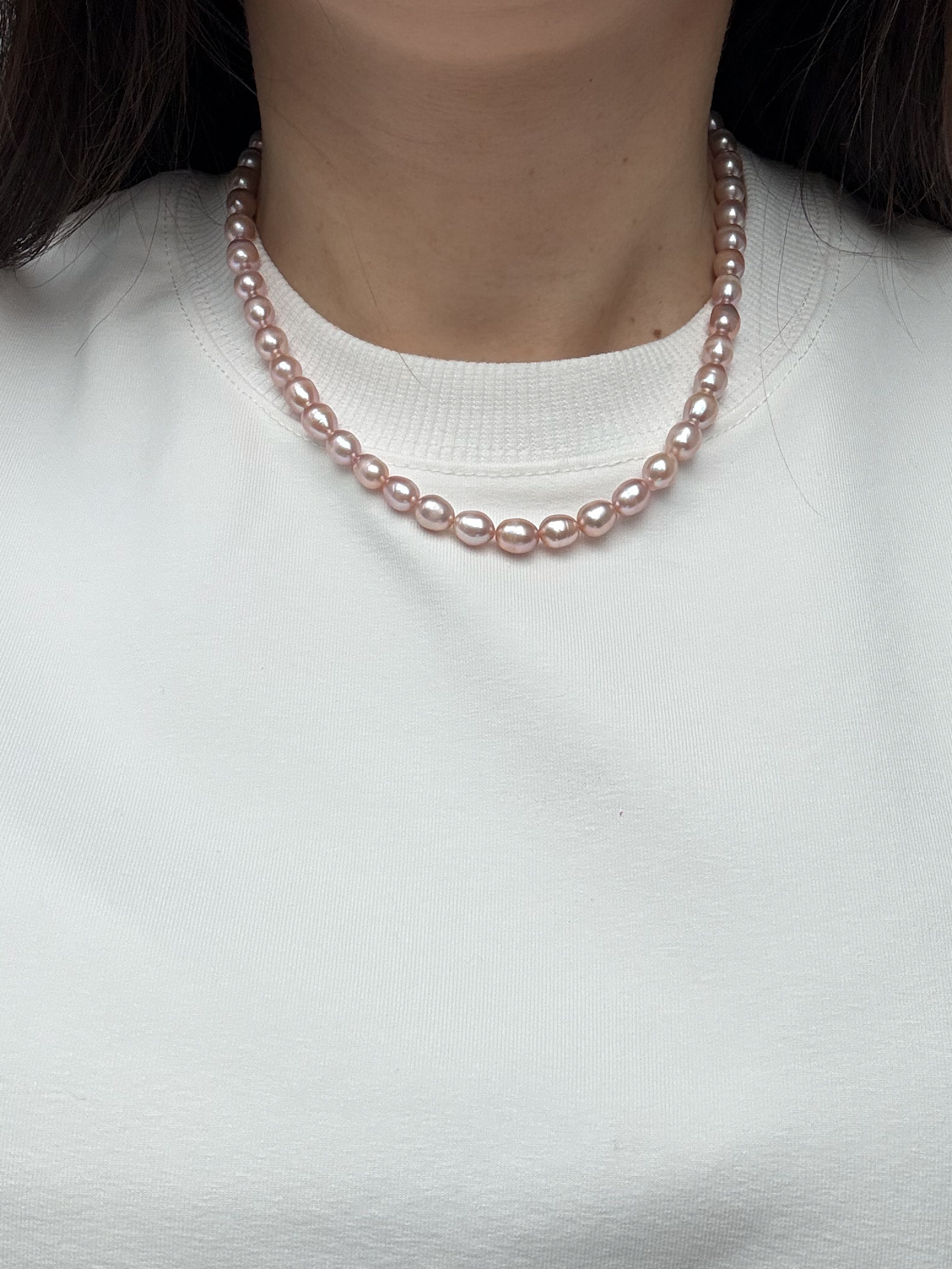 NASZYJNIK DUŻE KLASYCZNE PERŁY ŁOSOSIOWO-RÓŻOWE - obrazek 2