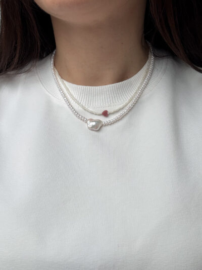 NASZYJNIK PERŁOWY OBŁOK NA PERŁACH MONETOWYCH