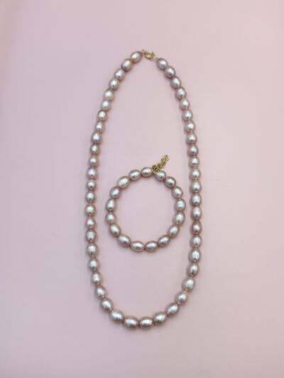 BRANSOLETKA DUŻE KLASYCZNE PERŁY ŁOSOSIOWO-RÓŻOWE