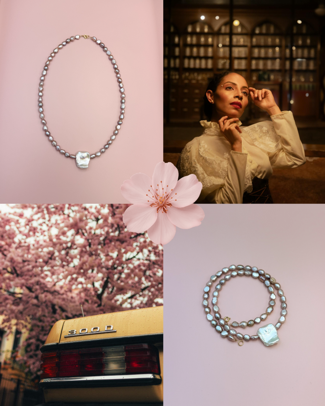 NASZYJNIK BAROKOWA TAFLA NA RÓŻOWYCH PERŁACH - obrazek 6