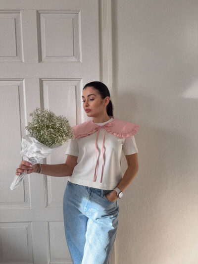 KOŁNIERZYK OZDOBNY PUDROWY RÓŻ