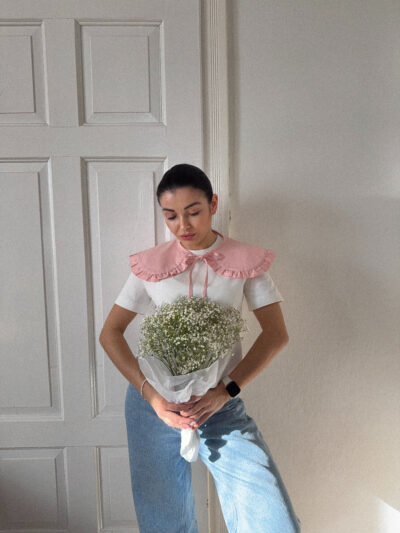 KOŁNIERZYK OZDOBNY PUDROWY RÓŻ