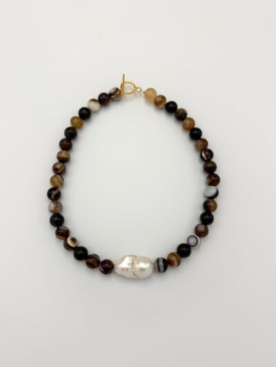 NASZYJNIK CHOKER BAROKOWA PERŁA & BRĄZOWY AGAT