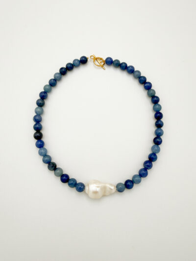 NASZYJNIK CHOKER BAROKOWA PERŁA & NIEBIESKI AWENTURYN